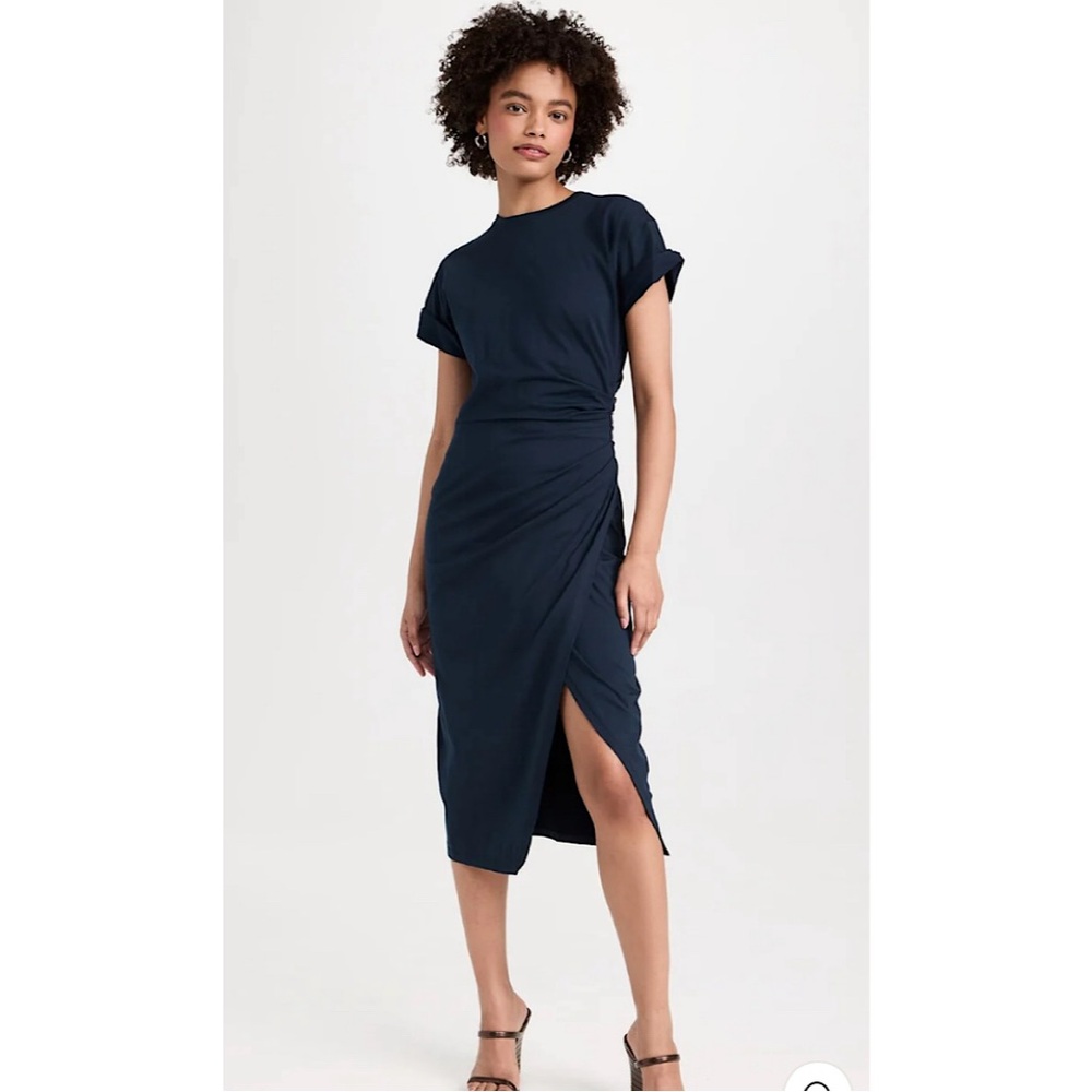FRAME Faux Wrap Midi‎ Dress in Navy Blue XS